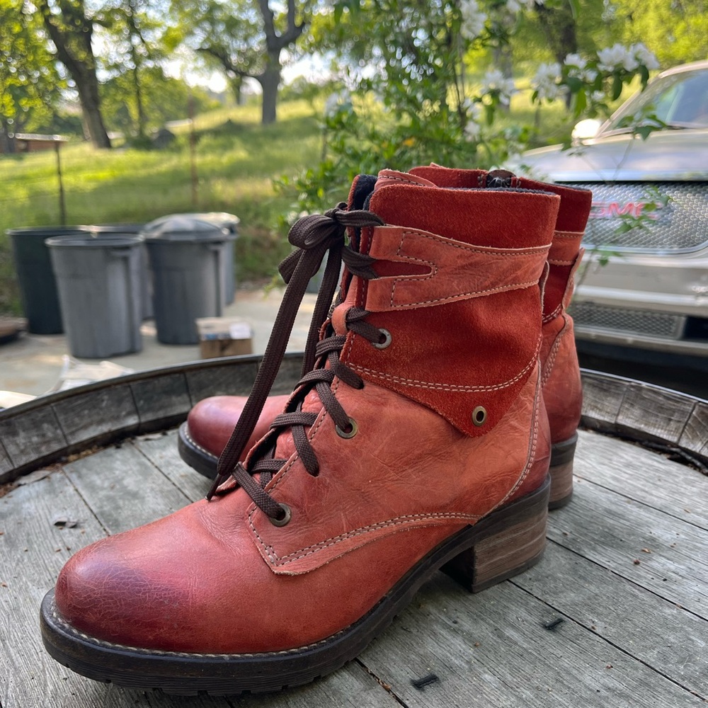 Women's Red Leather Ankle Boots